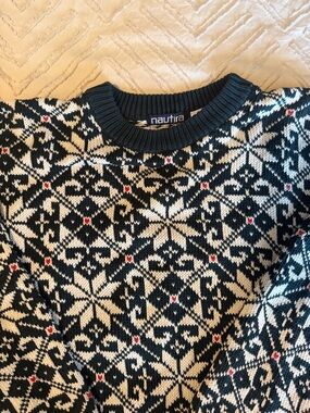 Nautica Navy and White Fair Isle Crewneck Sweater